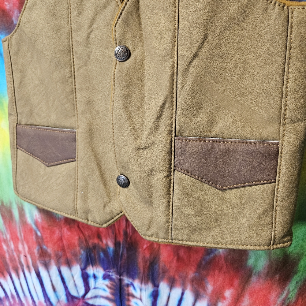 Vintage Kids 80's Full Leather Sherpa-Lined Vest Size 6 - Picture 7 of 11